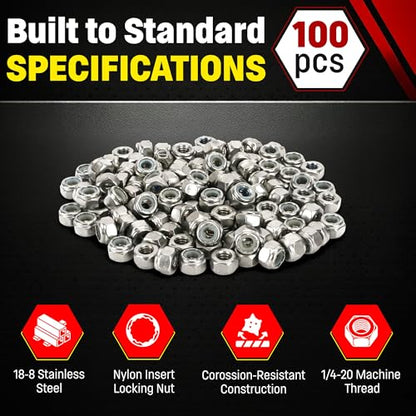 Chenango Supply 1/4-20 Stainless Nylon Insert Lock Nuts