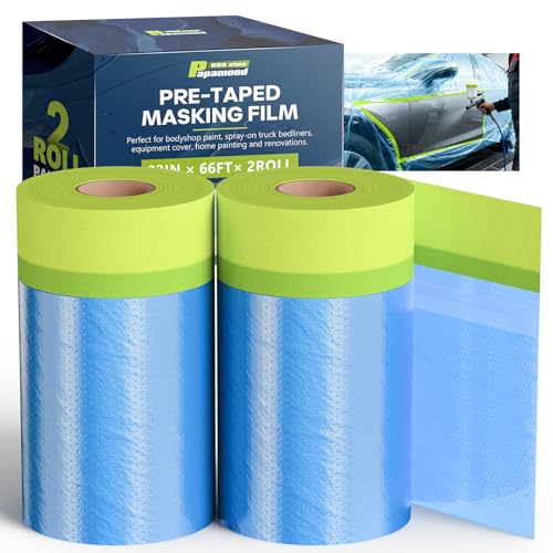 Pre-taped Automotive Masking Film for Painting - 22" x 66', 2 Rolls - color: Blue, size: 2 Rolls of 22" x 66'