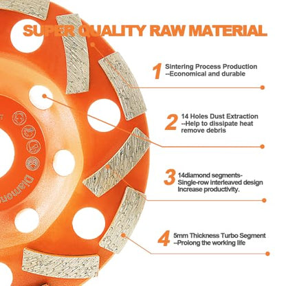 Diamond Grinding Wheels 5 inch - BRSCHNITT Diamond Wheel Cup for Grinding/Polishing/Cleaning Surface Concrete,Granite,Marble,Masonry Brick,Cement,Stone Aobor 7/8"-5/8". - size: 5"(125mm)Single row