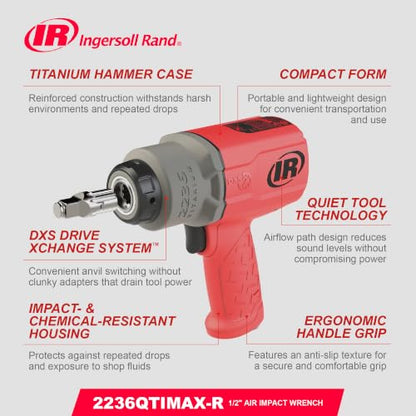Ingersoll Rand 2236QTIMAX-R 1/2" Drive Air Impact Wrench - size: Standard Anvil (Single Unit), style: 2236 DXS2, Standard Anvil, Red