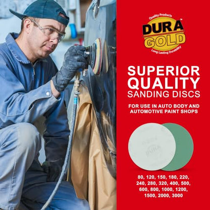 Dura-Gold 5" Green Film Sanding Discs, 150 Grit, Box of 50, Hook & Loop - size: 150-Grit