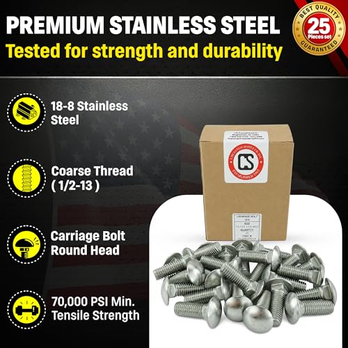 Chenango Supply 1/2-13 x 1-1/2" Stainless Carriage Bolts - size: 1/2-13 x 1-1/2"