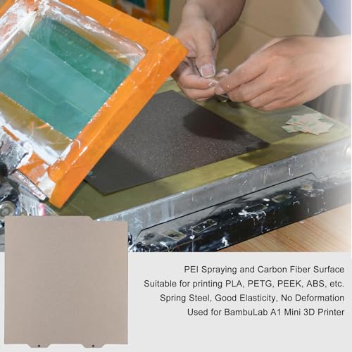 BORDSTRACT Double-Sided Build Plate, PET Carbon Fiber + PEI Spray Texture Spring Steel 184x184mm Without Soft Magnetic Base, Hot Bed Platform for A1/Mini 3D Printers - style: PEI texture + PET carbon fiber 184*184mm