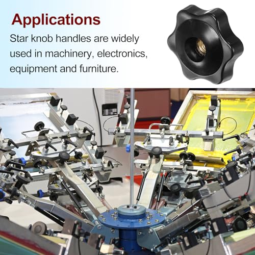 HARFINGTON 10pcs Star Knobs M6 Female Thread 32mm Head Plastic Through Hole Brass Screw-in Clamping Handles Threaded Hand Knobs, Black - color: Black, size: M6 x 32mm