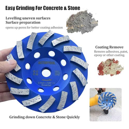 5 in.x5/8-11 in. Plate 14 Segments Turbo Shape Diamond Grinding Cup Wheel for Concrete and Stone (5 Inch 5/8"-11 Threaded) - style: 5 Inch 5/8"-11 Threaded