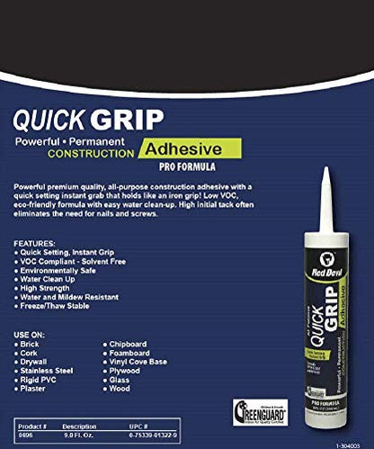 Red Devil 0696 Quick Grip Construction Adhesive, 9 fl oz, White, 12 Pack - size: 12 Pack