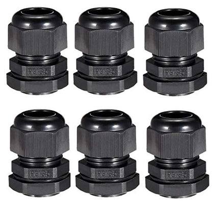 PG13.5 Waterproof Cable Gland Joints Adjustable Lock Nut Connector Black For 6-12mm Cable 6-Pack - size: PG13.5