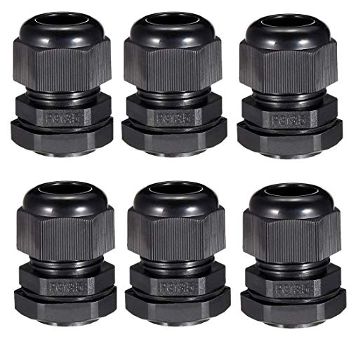 PG13.5 Waterproof Cable Gland Joints Adjustable Lock Nut Connector Black For 6-12mm Cable 6-Pack - size: PG13.5