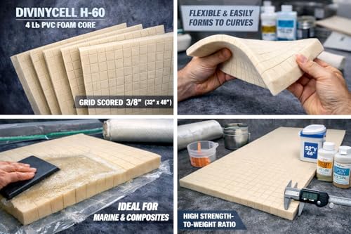 Fiberglass Supply Depot Divinycell - PVC Foam Core H-60 4 lb. Density Grid Scored 3/8” (32”X48”)