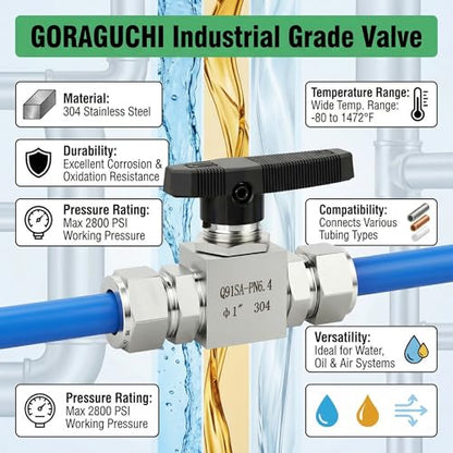 1PCS 304 Stainless Steel Compression Valve,1" Tube OD Straight Adapter, for water/oil/air systems. - size: 1" OD (Valve)