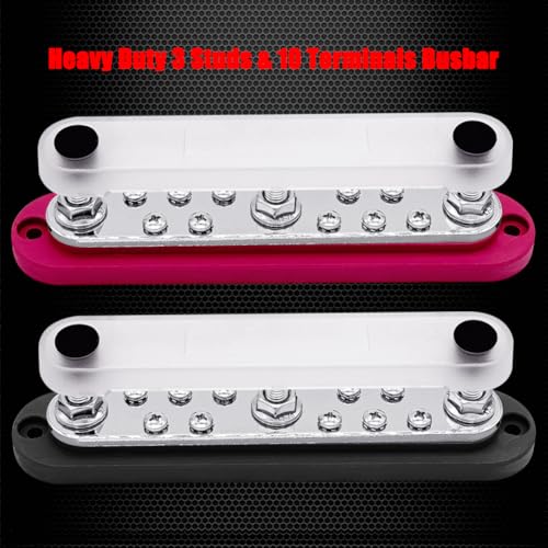 Ampper 3 x M8 Posts Power Distribution Block BusBar 10 M4 Screws, 7" R & B - color: Red & Black, size: 3M8+10M4