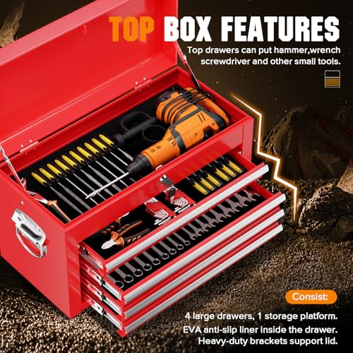 Crownland 5-Drawer Rolling Tool Chest with Wheels, Red - color: Red, style: 5-Drawer Rolling Tool Chest