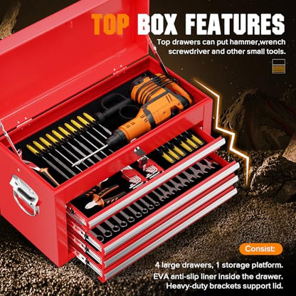 Crownland 5-Drawer Rolling Tool Chest with Wheels, Red - color: Red, style: 5-Drawer Rolling Tool Chest