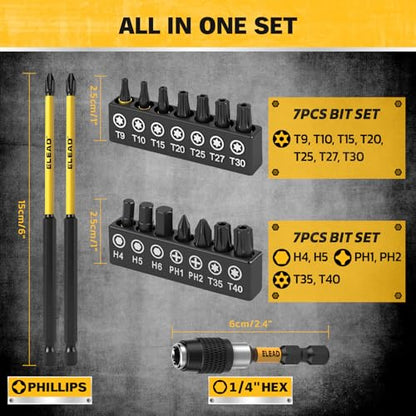 Magnetic Nut Driver Bit Set, 35-Piece Extra Long Nut Driver Set for Impact Drill, Metric & SAE, PH1 & PH2 Screwdriver Bits 1/4 Drive Shank Adapter Extension, Durable for Professional Projects - color: 35-piece Nut Driver Set