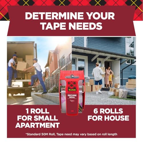 Scotch Secure Seal Packing Tape, Ultra Clear, 1.88 in x 800 in., 6 Rolls (Pack of 6) - size: 6 Rolls (Pack of 6)