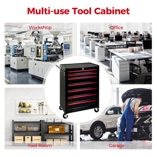 7 Drawers Rolling Tool Chest with Drawers & Lock - color: 7-drawer-black-a