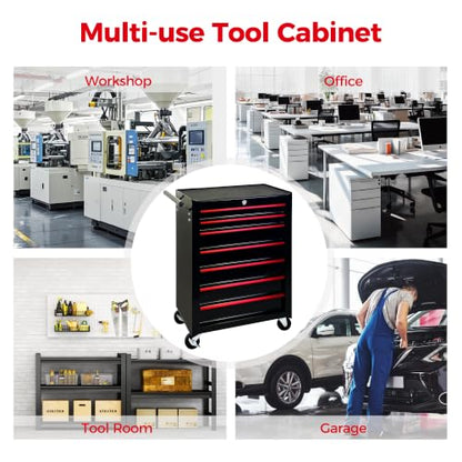 7 Drawers Rolling Tool Chest with Drawers & Lock - color: 7-drawer-black-a