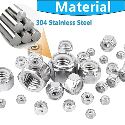 5/16-18 Inch Nylon Insert Hex Lock Nuts,Hincell 60pcs 304 Stainless Steel Locknuts, Hex Drive, Bright Finish, - size: 5/16-18(60pcs)