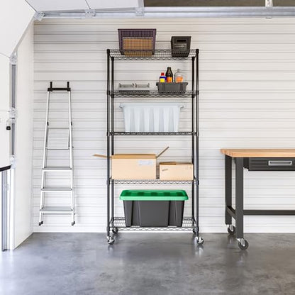 UltraDurable 5-Tier NSF Steel Wire Shelving, 36"W x 18"D x 75"H, Black - color: Black, size: 5-Tier Shelving, 36" W x 18" D