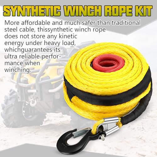 Marsui 1/2" x 100 ft Synthetic Winch Rope Cable Kit, 32000lbs, Yellow - color: Yellow, size: 1/2" X 100 ft