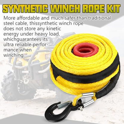 Marsui 1/2" x 100 ft Synthetic Winch Rope Cable Kit, 32000lbs, Yellow - color: Yellow, size: 1/2" X 100 ft