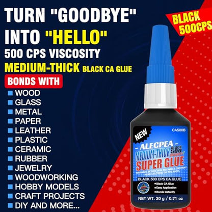 ALECPEA 20g Black CA Glue, Medium 500CPS Cyanoacrylate Super Glue