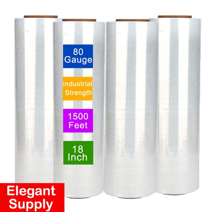 4 Roll 18" x 1500 feet Stretch Film-Wrap 80 Gauge Industrial Strength Stretch 20 Microns Durable for Moving Packing Packaging Heavy Duty Warehouse Shrink Film (Clear) - color: Clear, size: 4 PACK