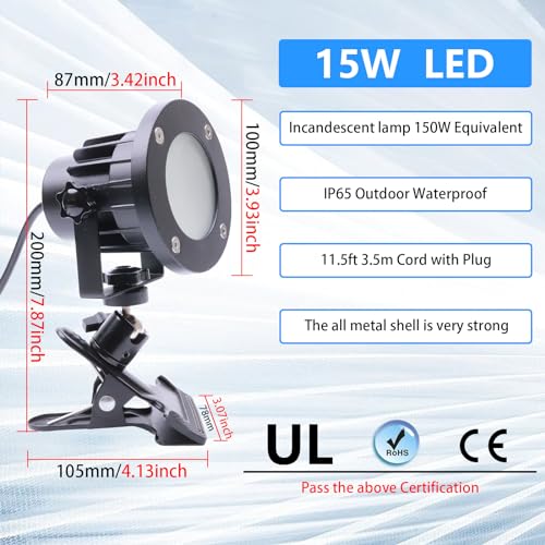 Clip Floodlight 15W LED Work Light IP65 Waterproof 150W Equivalent 11.5ft 3.5m Cord with Plug Lights for Workshop Garage, Construction Site Applicable to Various environments (15W Warm White) - color: 15W Warm White