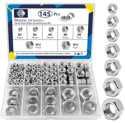 ZQZ 145 Pcs Metric Hex Nuts Assortment Kit; Stainless Steel (M3-M12) Nut - size: Metric Hex Nuts Assortment;145 PCS