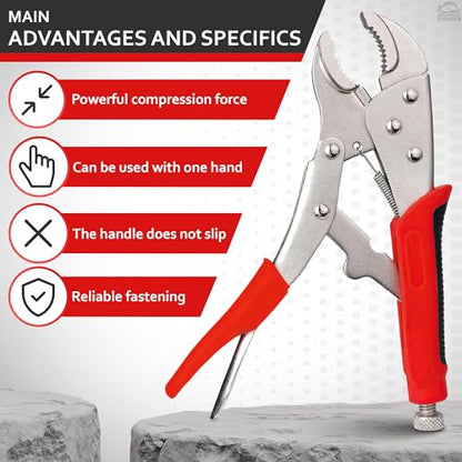 Vice Grips Pliers, 8 In, Adjustable, Alloy Steel Curved Jaw, Strong Locking