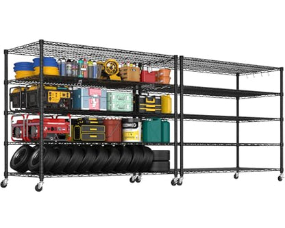 PrimeZone 5 Tier 80.7"H x 55.5"W x 24"D Wire Shelving with Wheels 3000lbs - size: 55.5" W x 24" D x 80.7" H