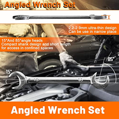SPEEDWOX Mini Double Open End Wrench Set, 10-Piece Metric & SAE, Super-Thin Angled Heads, Made of Premium Carbon Steel, Includes Storage Pouch - size: Double Open End Metric & SAE 20-Piece