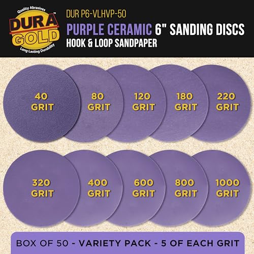 Dura-Gold 6" Purple Film Ceramic Sanding Discs, 50 Disc Variety Pack, H & L - style: Variety Pack