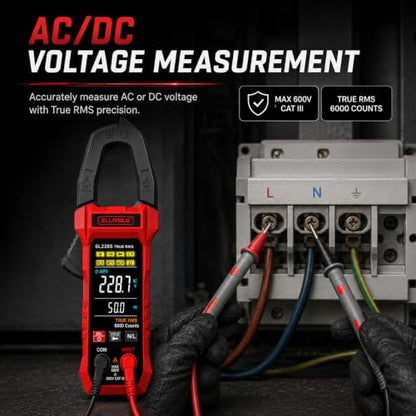 True RMS Digital Clamp Meter 6000 Counts Multimeter, AC/DC Voltage 600A AC Current Tester, NCV Non-Contact Voltage & Live Wire Detector, Auto Range Overload Protection for Home Industrial Repair