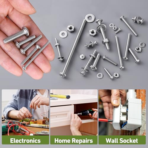 360Pcs Machine Screws and Nuts Assortment Kit,#6-32#8-32#10-24 Nuts and Bolts Washers 304 Stainless Steel,Phillips Pan Head Bolts Assorted with Case Full Thread,for Automotive,Machinery - size: #6#8#10 360PCS Machine SS