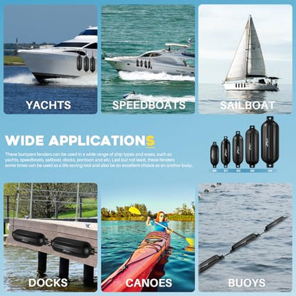 4 Pack 8.5 x 27 Inches Boat Fenders Bumpers for Docking - color: Obsidian Black