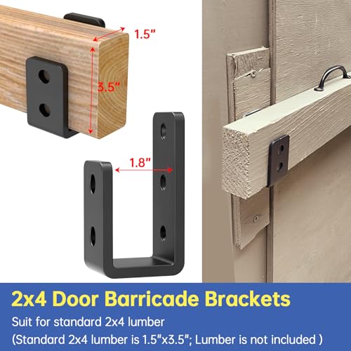 2x4 Door Barricade Brackets,(8pcs) Heavy-Duty Metal U Bracket for Home, Garage, Gate, Barn, Shed，Black - color: 8 pack-3MM