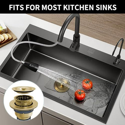 Sink Strainer Kitchen Sink Drain Assembly Kit 3-1/2 Inch with Kitchen Sink Drain Basket,304 Stainless Steel Sink Stopper & Cover Lid，Stainless Steel Gold Color - color: Gold Color