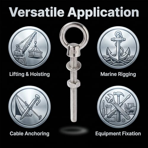 Heavy Duty 316 Stainless Steel Shoulder Eye Bolts 4 Pack, Marine Grade Threaded Eyebolts with Nuts and Washers for Lifting and Hanging (3/8“ x 4" (M10X100mm)) - size: 3/8“ x 4" (M10X100mm)