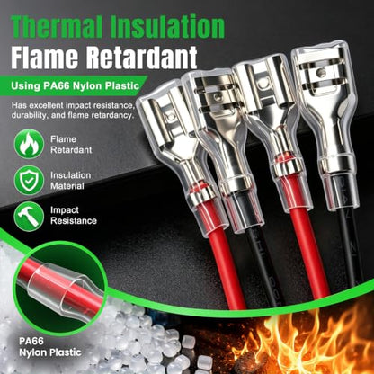 Twidec/20PCS 4.8mm Female Spade Crimp Terminal,Electrical Insulated Terminals with 20cm Cable,Quick Connectors with Insulating Sleeve Red＆Black Female Spade Connectors Assortment Kit - size: 4.8mm