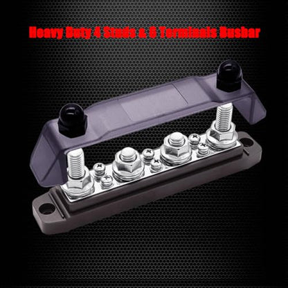 Ampper 4 x M10 Post Power Distribution Block BusBar 6 M4 Screws, 6.3" Black - color: Black, size: 4M10+6M4