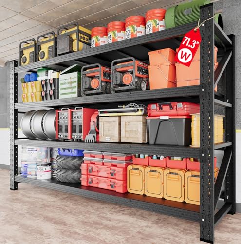 71.3" Wide Heavy Duty Garage Shelving Units,5000LBS Deep Storage Shelves,Black Metal Garage Shelves,Steel Shelf,Large Storage Rack,Industrial Shelving for Shop,Warehouse,Basement,71.3"W x 24"D x 70"H - color: Matte Black, size: 71.3"Wx24"Dx70"H