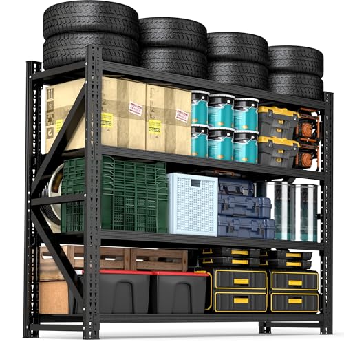 4 Tier Heavy Duty Garage Shelving,Industrial Shelving Built for Maximum Weight,Garage Storage Racks Heavy Duty Steel Shelves,Large Capacity Metal Rack for Warehouse,Shop,Basement - size: 24"D*47.5"W*69"H