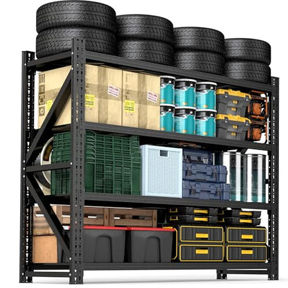 4 Tier Heavy Duty Garage Shelving,Industrial Shelving Built for Maximum Weight,Garage Storage Racks Heavy Duty Steel Shelves,Large Capacity Metal Rack for Warehouse,Shop,Basement - size: 24"D*47.5"W*69"H