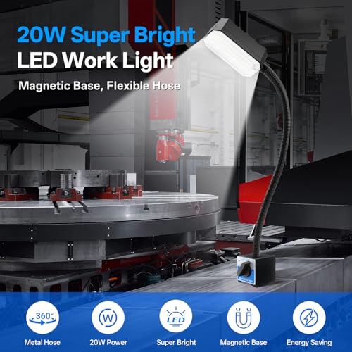 Magnetic Work Light, 2000 Lumen Magnetic Light with Strong Magnetic Base, Workshop Tool Light for Lathe, Sewing, Garage Workbench, Woodworking Shop and Bandsaw, 98-inch Extended Cord, Black - color: Black