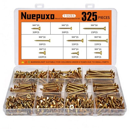 325PCS Wood Screws Assortment Kit, 9 Sizes Phillips Flat Head