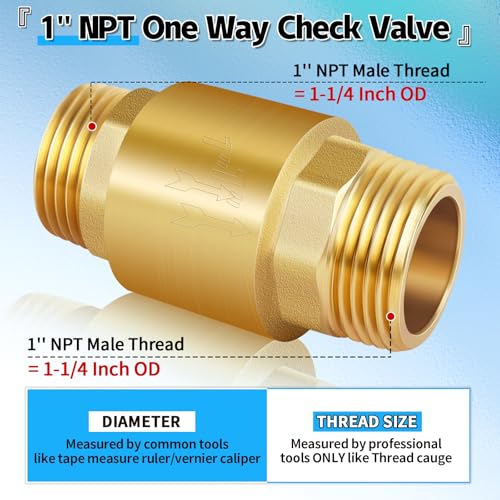 Solid Brass Spring Check Valve 1" NPT Male, Non Return Backflow Valve - size: 1" Male x 1" Male(DN25)