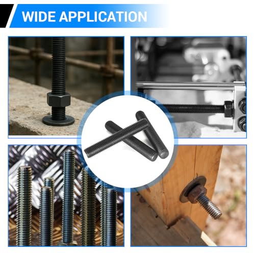 5pcs M12*100mm Fully Threaded Stud, Grade 10.9 Carbon Steel Black Oxide Finish Long Threaded Rod Bar for Furniture Industrial Maintenance Connection Fasteners - size: M12*100-5PCS