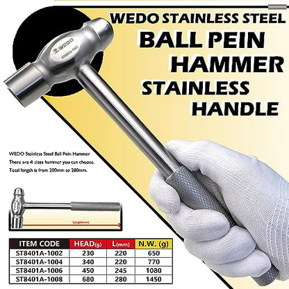 WEDO Stainless Ball Pein Hammer with Stainless Steel Handle, Corrosion Resistant, Rust Proof, Durable, Environmental friendly, 340g, 280mm, 11" - size: 340g