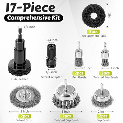 ACOCO 17pcs Wheel Hub Cleaning Tool and Wire Brush Set, 1/4" Hex Shank - color: 17pcs